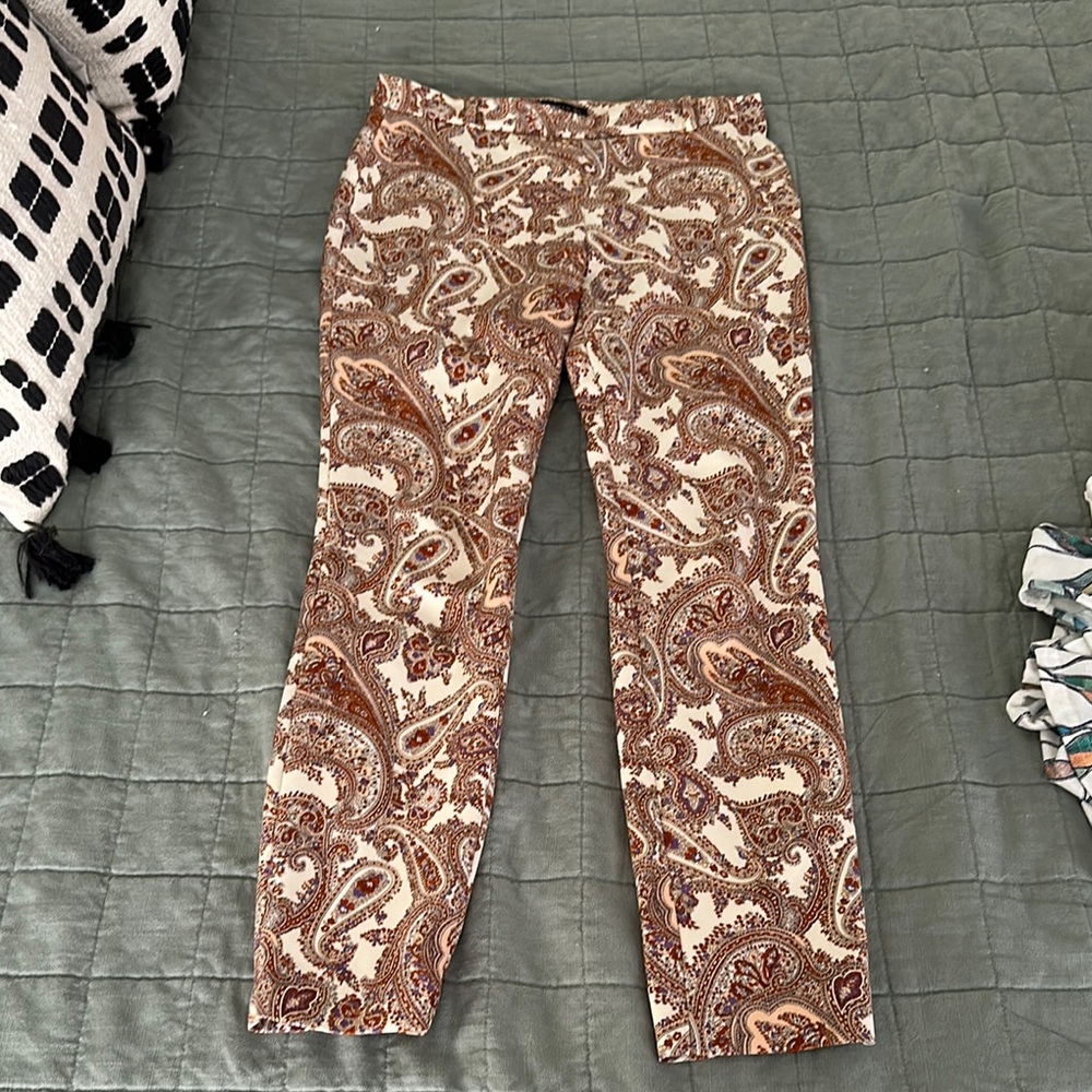 Zara Cropped Pants with Burnt Orange, Purple & Cream Paisley Print